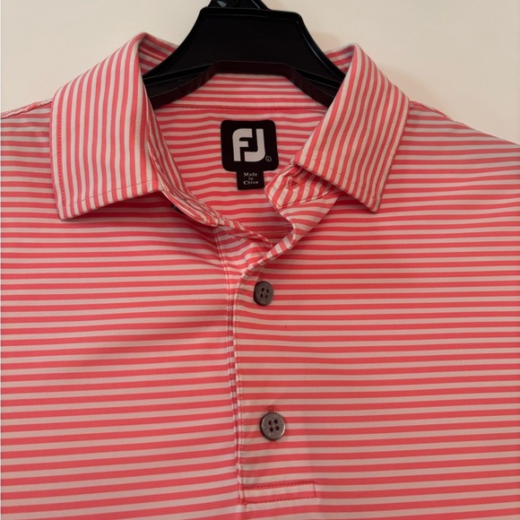 FootJoy Golf Polo Shirt Men’s Large Pink White Stripe Performance Moisture-Wick - Picture 2 of 4